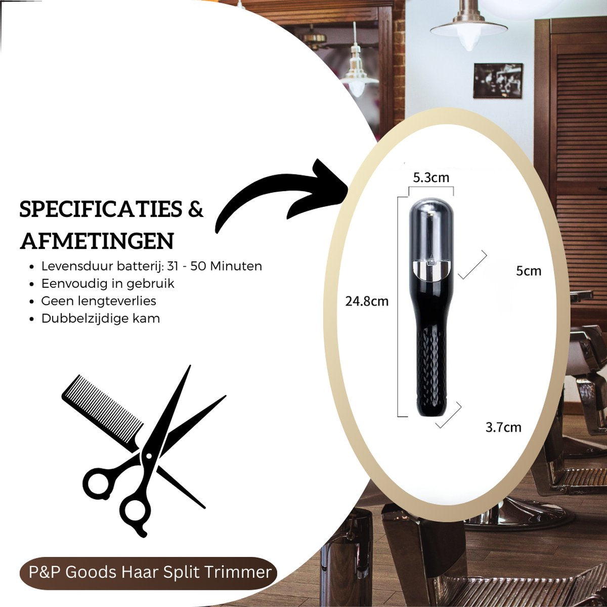 P&P Goods® Hair Split Trimmer - Hair care - For damaged hair - Electric - Split ends - Black