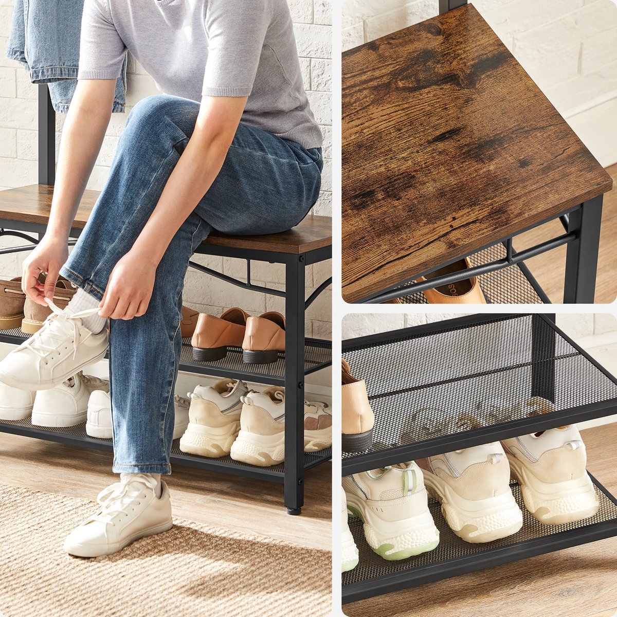Coat Rack with Bench and Shoe Storage