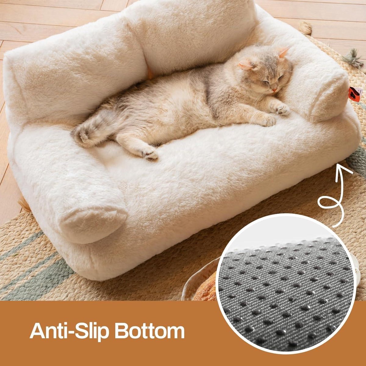 Cat Bed Stylish Fluffy Soft Cat Sofa Dog Sofa - 66 x 48 cm Cute Anti-Slip Bottom White
