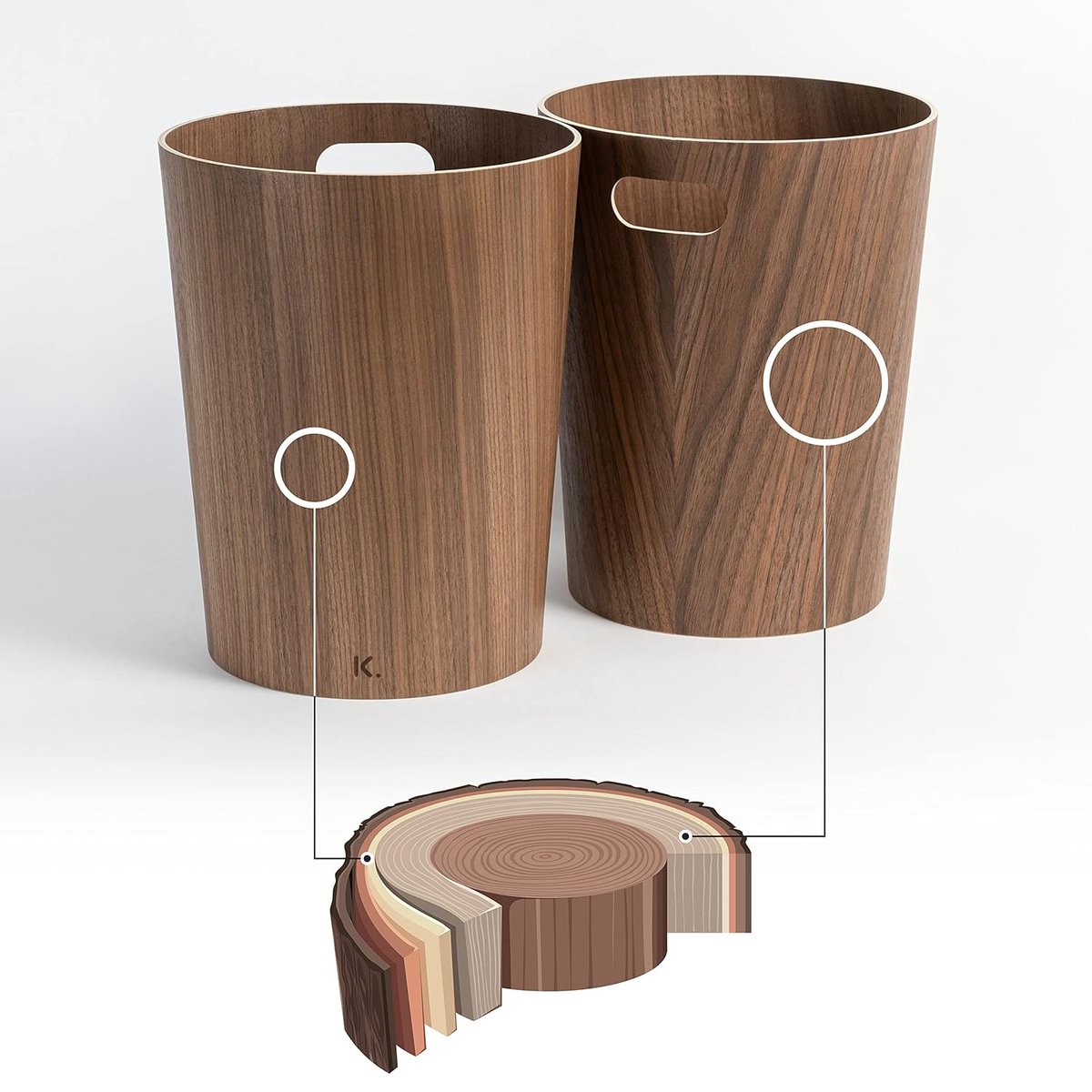 Real Wood Waste Bin Börje | Modern Wooden Dustbin for Office, Kids Room, Bedroom etc. | Walnut