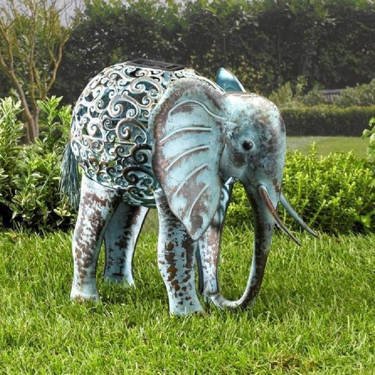 Solar-powered elephant with lights