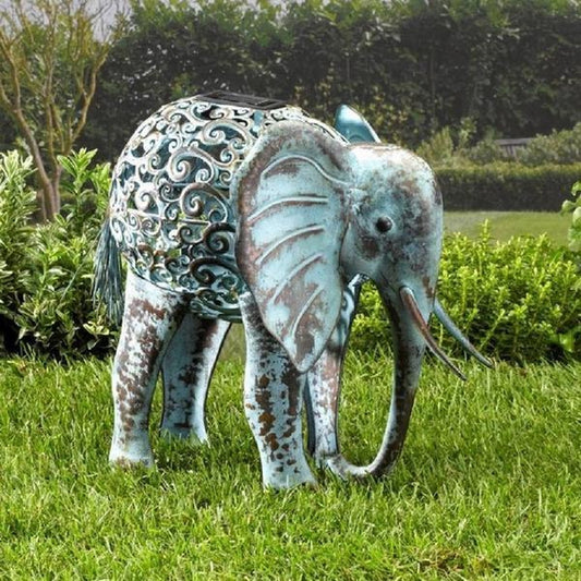 Solar-powered elephant with lights