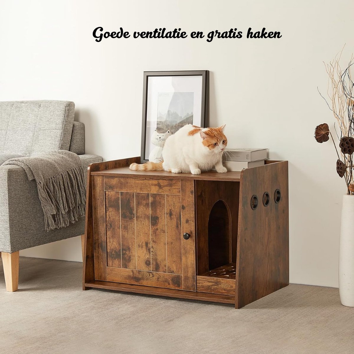 Kattenbak Kast - Kattenhuis - Kattenmand - Halmeubel – Dierenhuis - Nachtkastje - Kattenkast - Dressoir – Kattenhok - Bijzetkastje - Krabpaal - Katten Mand – Vintage Bruin