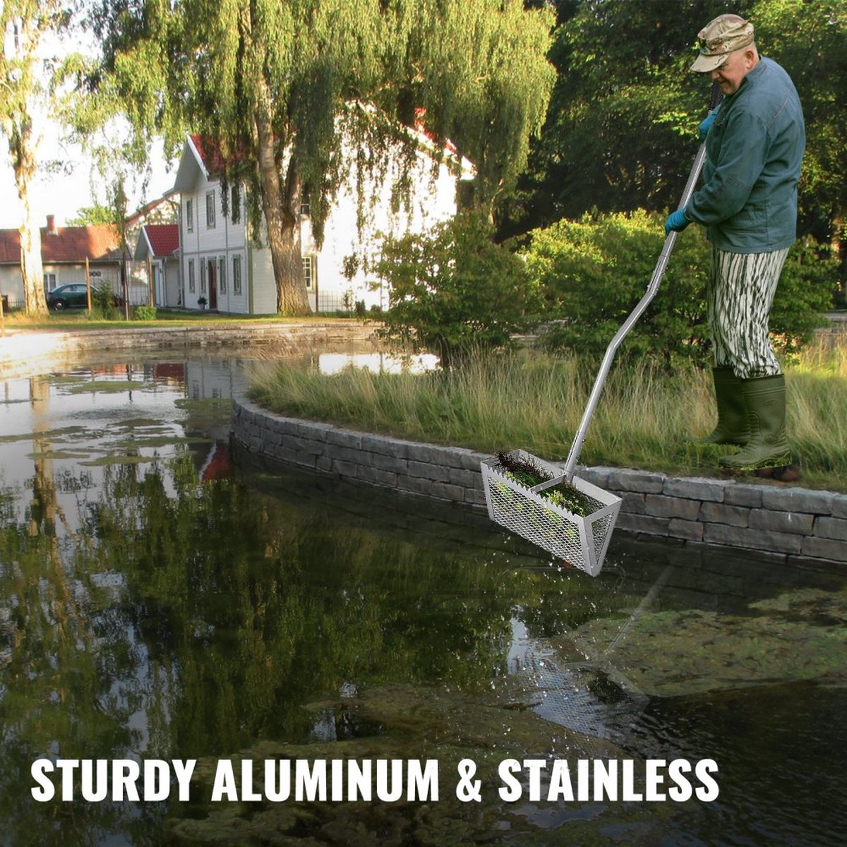 Zandhark 130x40x25cm Onkruidhark Strandhark Algen Aluminium Roestvrij Staal Zwembadhark Onkruidverzamelaar Zeef Waterplanten Puin Dode Bladeren voor Het Schoonmaken Van Meervijver Zwembad
