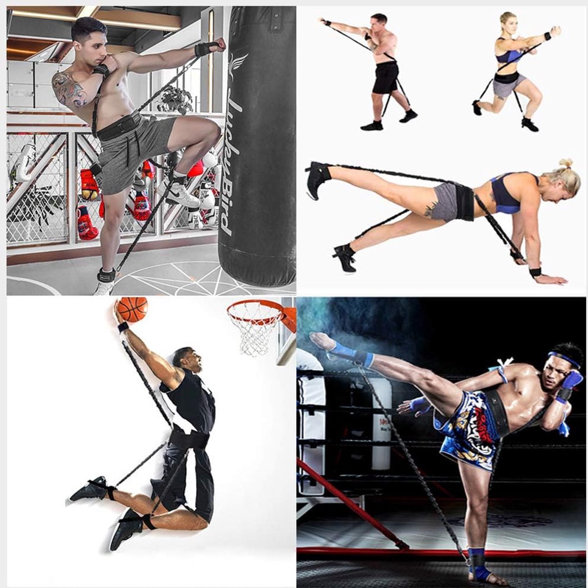 Resistance band voor boksen, basketbal, vechten, training, weerstandskoord, blauw, stretchkoord, trektouw, fitnessapparatuur
