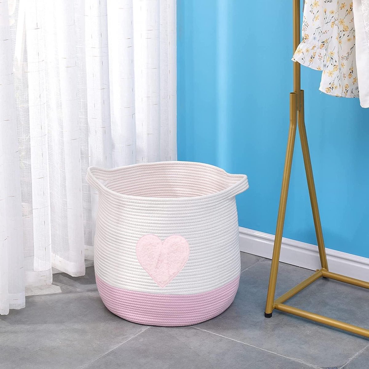 Large Cotton Rope Woven Storage Basket - Toy Organizer - Laundry and Blankets - Round Gift Basket - Nursery - 45 x 43 cm - Patented Product - Pink Wicker Basket