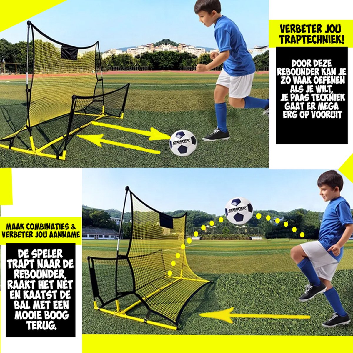 Football Rebounder - INCL. CARRY BAG - 2-in-1 Rebounder - Football Training Equipment - Kickback - Football Bouncer - Football Goal - Football Gear - Football