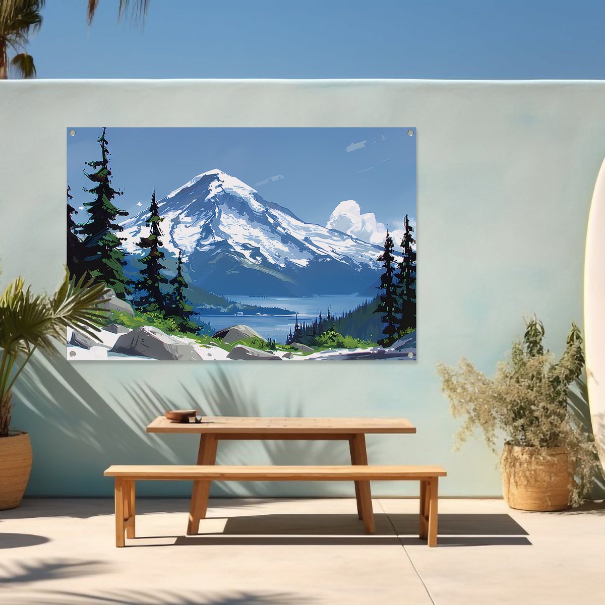 Mountain garden poster - Natuur garden poster - Garden poster Snow - Outdoor posters - Garden accessories - Garden decoration for outdoor garden poster 150x100 cm