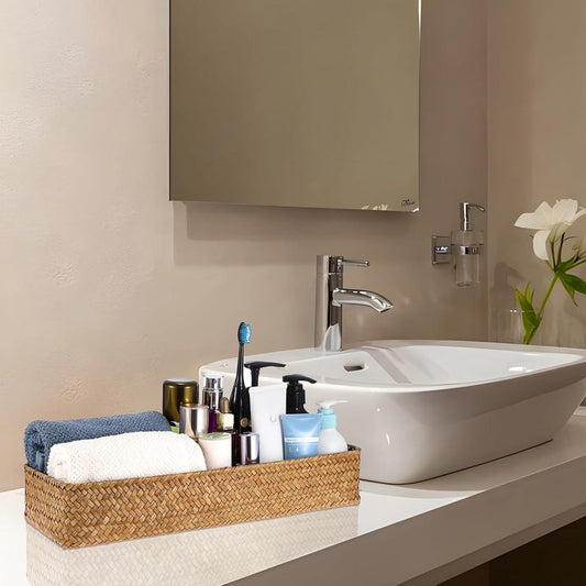 Woven Water Hyacinth Storage Basket - Natural Basket for Bathroom - Seagrass Wicker Basket - 42 x 14 x 7 cm Wicker Basket