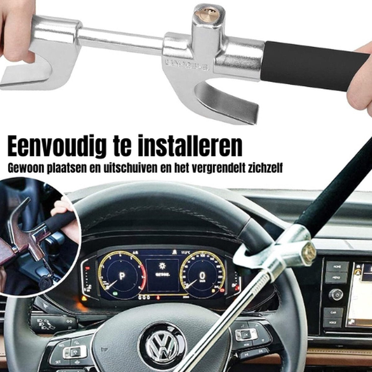 Stuurslot - Stoplock - Blauw - Antidiefstal - Autobeveiliging - Universeel - 3 Sleutels - Auto - Camper - Bestelwagens - Vrachtwagens