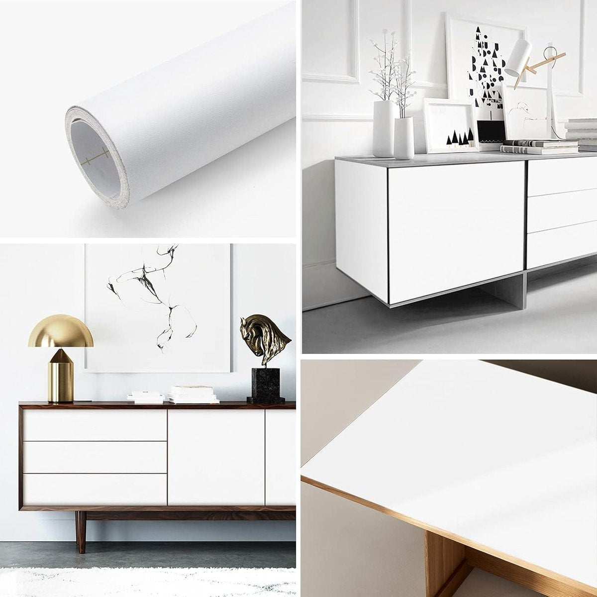 Self-adhesive film white 61 x 500 cm waterproof vinyl - for furniture, kitchen, wall, dresser, cupboard, table - furniture film