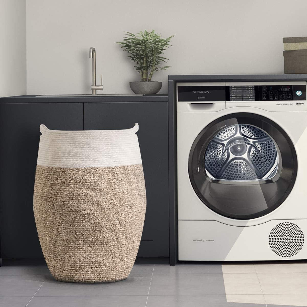 Wasmand Grote geweven katoenen touw mand voor wasgoed - Wasmand voor wasserette of slaapkamer - Hoogte 256 cm - Bruin. Waszak