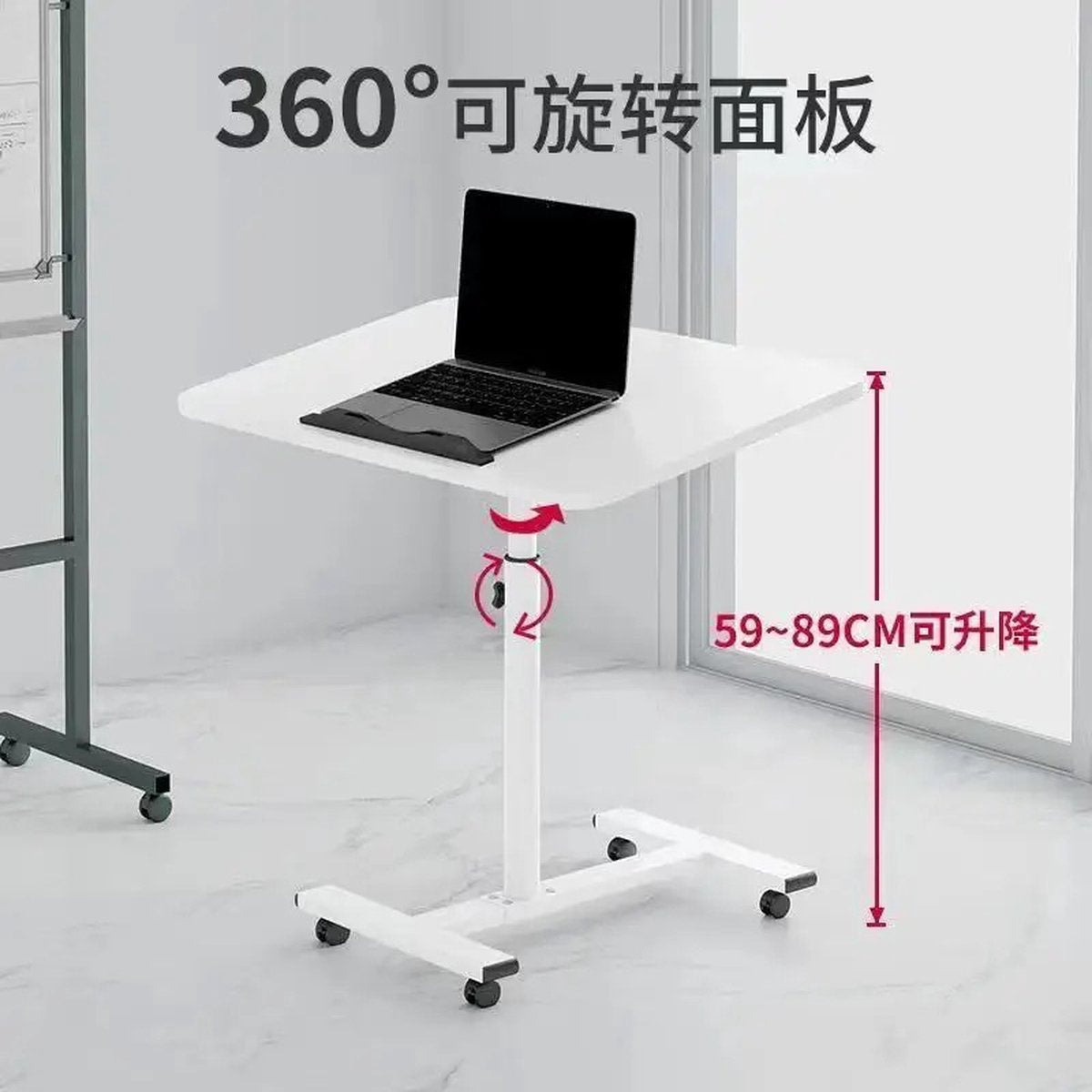Bedside table - Bedside table with wheels - Laptop Table - Laptop Stand - Laptop Desk - Mobile - Height Adjustable - For Working from Home - White
