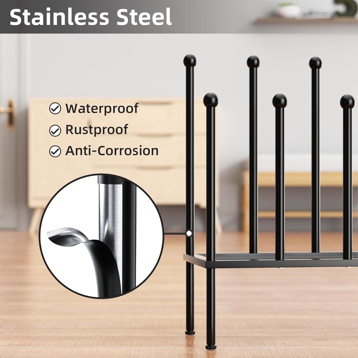 Vrijstaand zwart metalen laarzenrek - schoenenorganizer voor slaapzaal, kast, ingang, terras, buitenhal - geschikt voor 6 paar