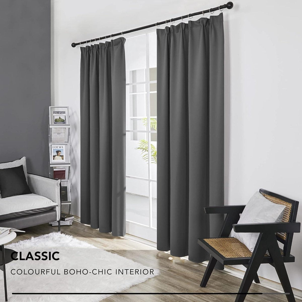 Green Harmony Verduisterende-Gordijnen 140x175 cm Donker-Grijs Woonkamer-Slaapkamer vitrage kant en klaar met haakjes