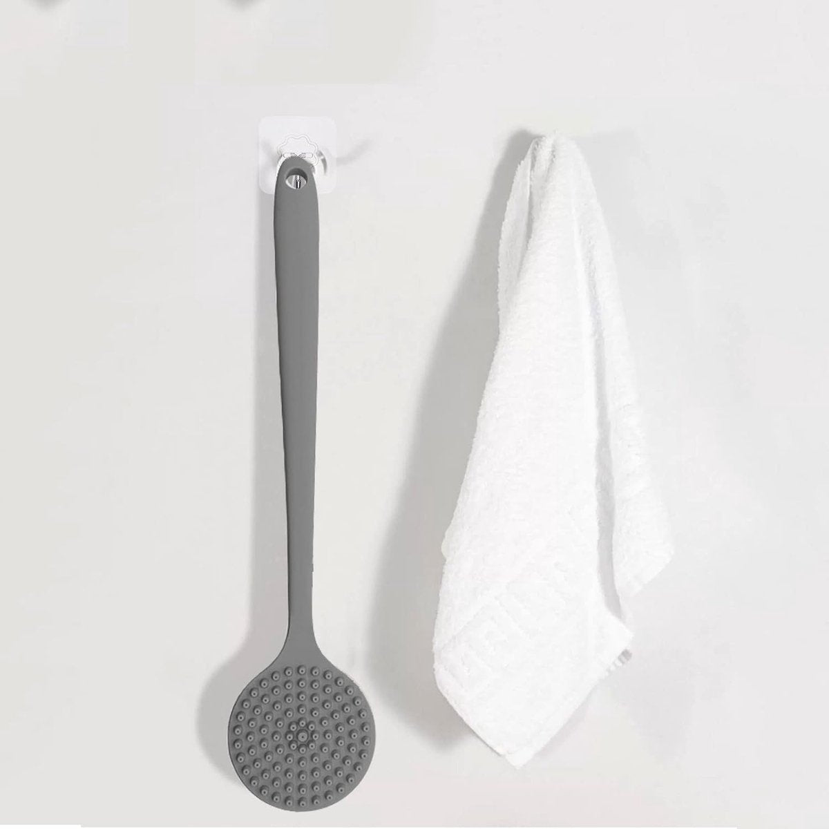 Siliconen lichaamsborstel, dubbelzijdige rugwasser voor onder de douche, doucheborstel, lange steel voor mannen en vrouwen, badborstel, doucheborstel voor dieptereiniging, badwasser exfoliërende massage