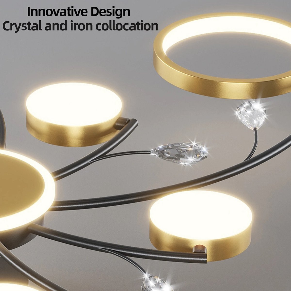 10 Ringen Plafondlamp - Moderne LED Kroonluchter - Smart Lamp - APP - Goud/Zwart - Dimbaar Met Afstandsbediening - 100 cm