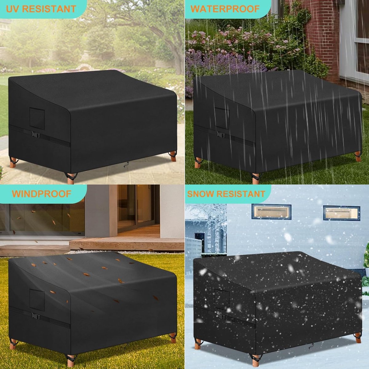 Tuinbankhoes, 3-zits en buitentuinbankhoes, beschermhoes voor tuinmeubelen, 420D Oxford stoffen hoes voor tuinbank, waterdicht, winddicht, UV-bestendig, 163 x 66 x 63/89 cm