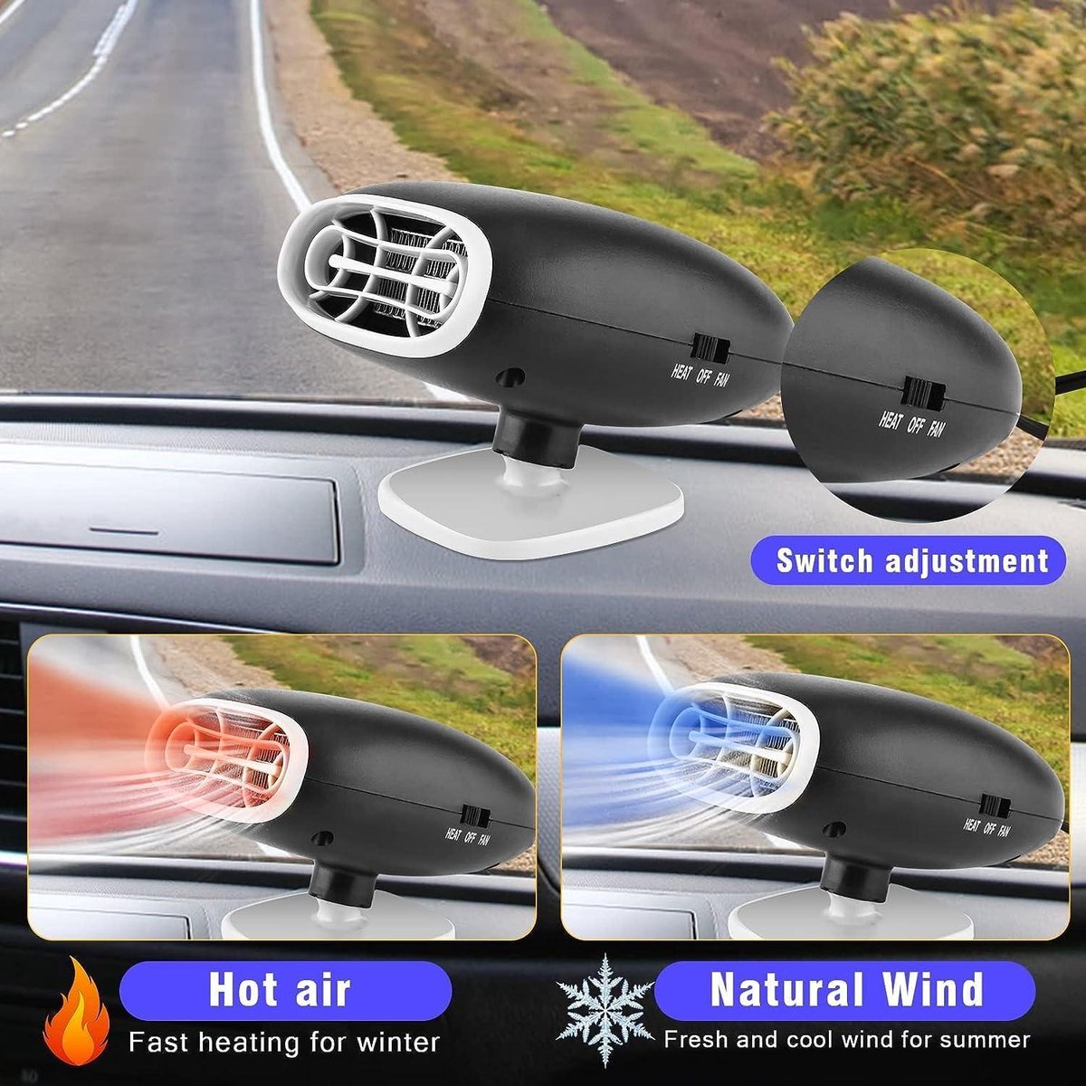 Draagbare Autoverwarming - Koelventilator 2-in-1 12V 150W Snelle Verwarming Luchtzuivering Autokachel 12 volt verwarming