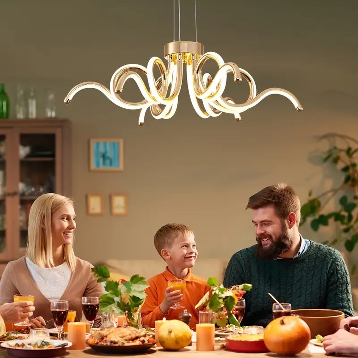 LuxiLamps - Spider Hanglamp - Goud - 60 cm - Kroonluchter - Licht In 3 Kleuren - Boven De Eettafel - LED Kroonluchter Verlichting - 50W