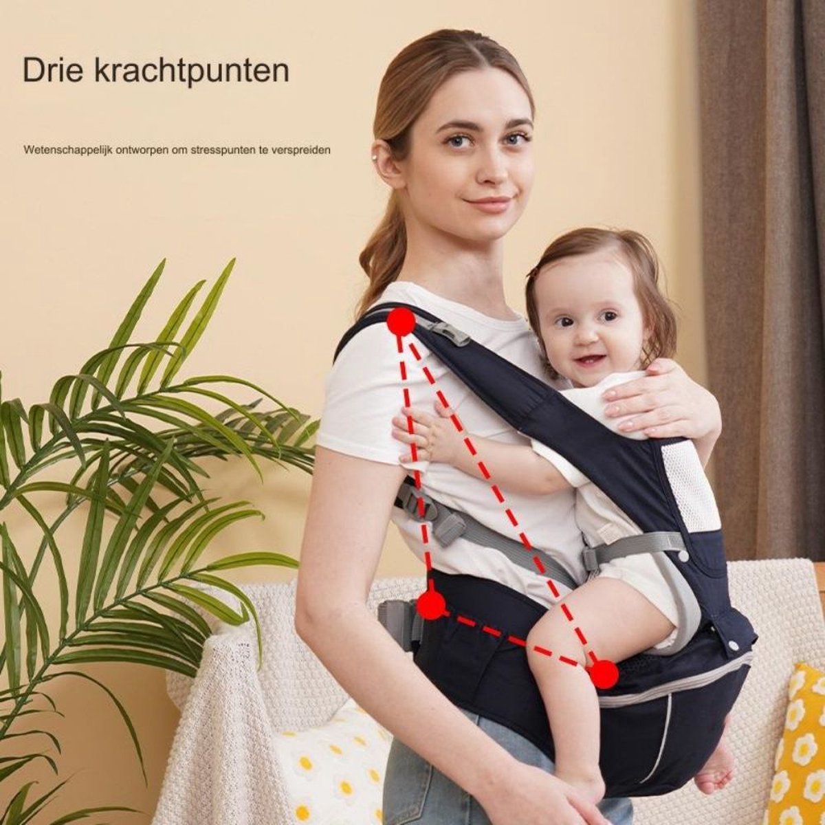 Draagzak, 6-in-1 draagzak, draagzak met heupzitje, lendensteun, ergonomische, verstelbare en afneembare draagzak voor winkelen, wandelen
