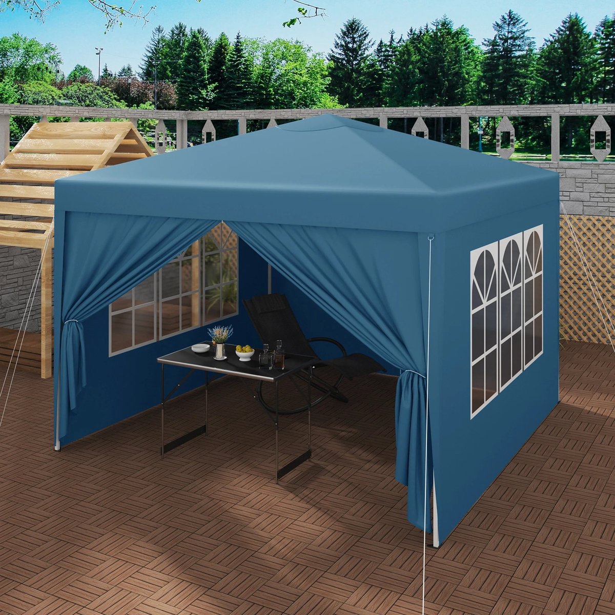 J&R Partytent - Paviljoen - Opvouwbare Luifel - Tuin tent - Waterdicht - Uv Bescherming - met Draagtas - Pavillon - Prieel - Zijpanelen - 3x3m - Blauw
