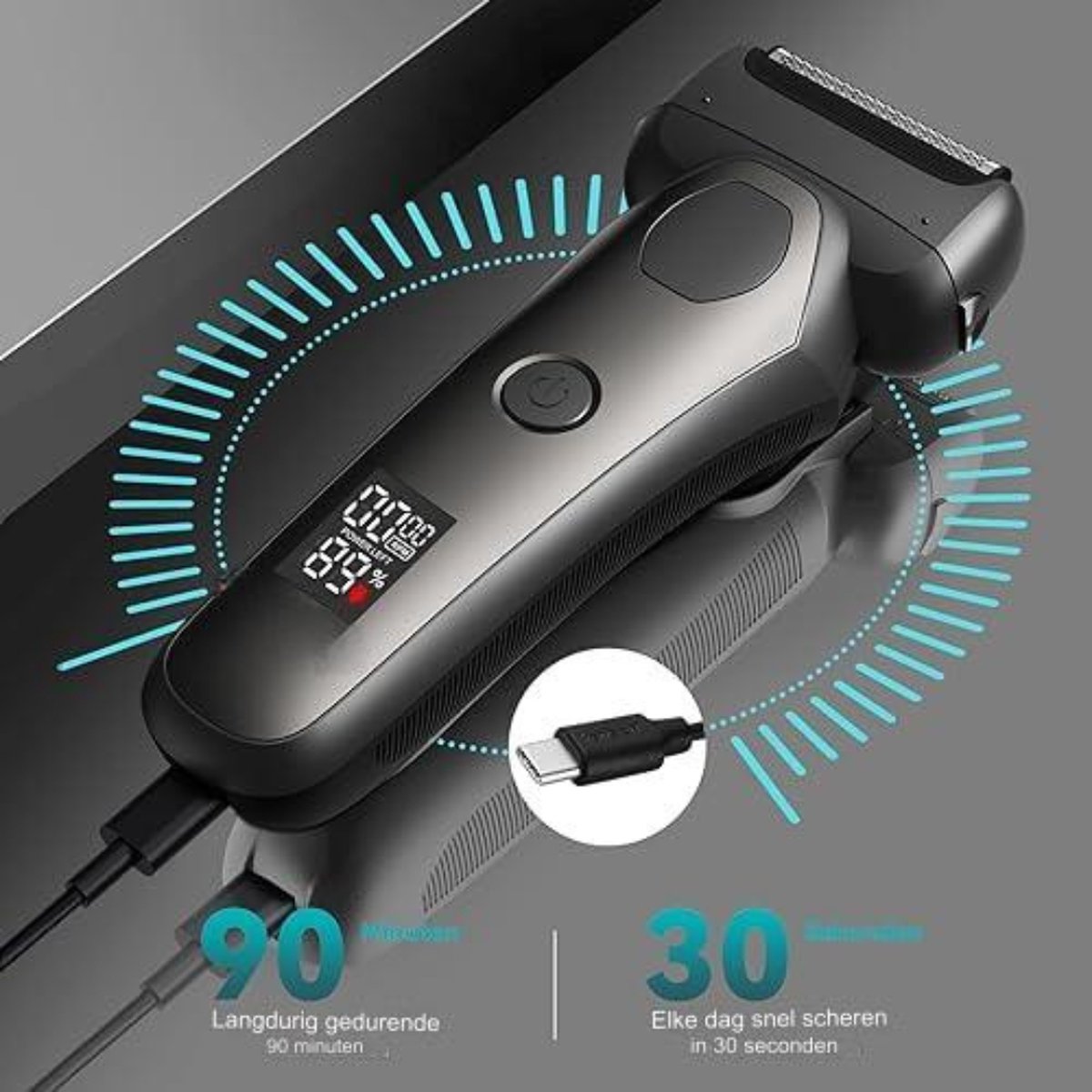 Bodygroomer Mannen - Bodytrimmer Heren - Bodyshaver Mannen - Lichaamsgroomer - 360° Flex - Waterdicht - LED-scherm - Grijs