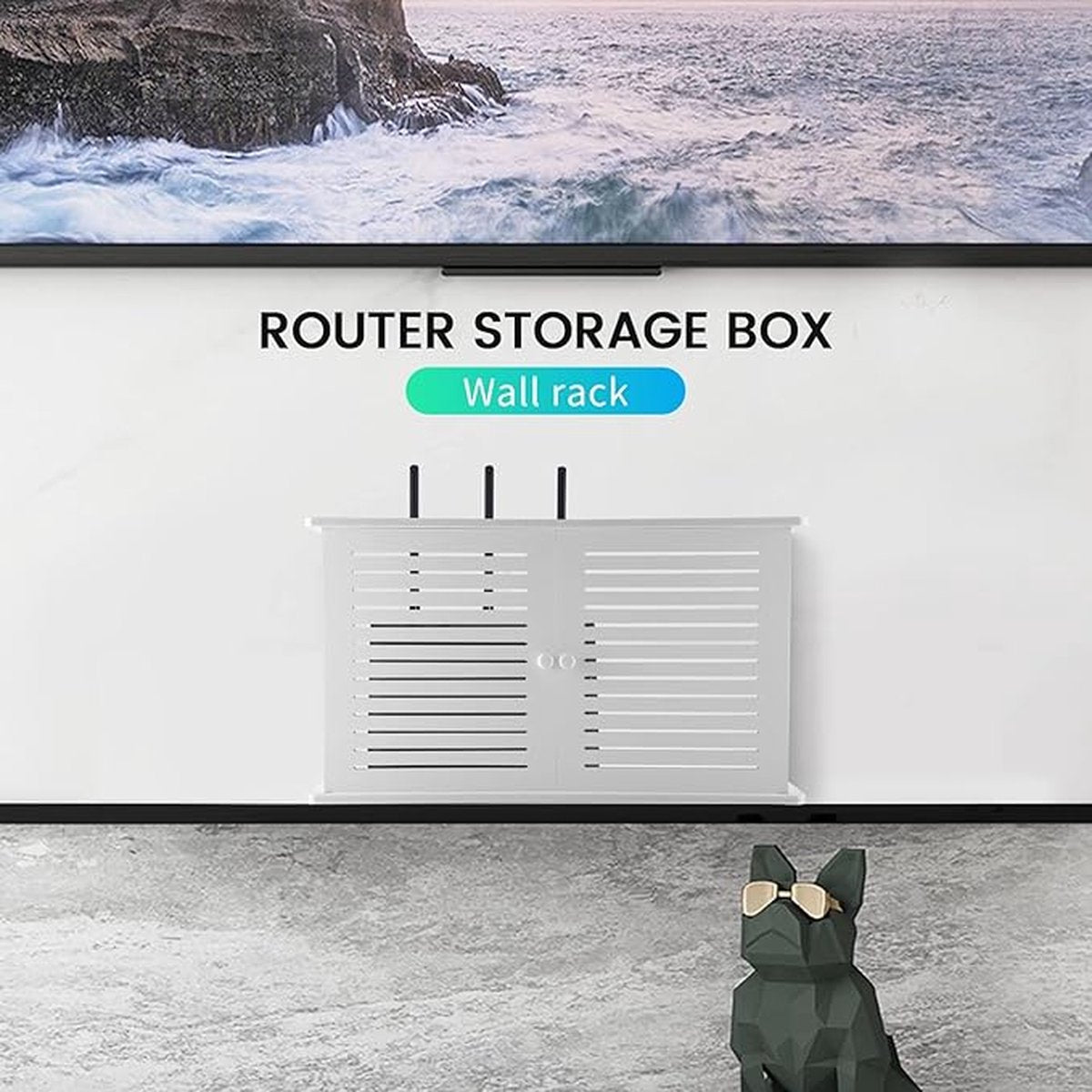 Wireless WiFi Router Storage Boxes Wooden Box Cable Power Cord Holder Wall Hanging Plug Board Shelf Double Door