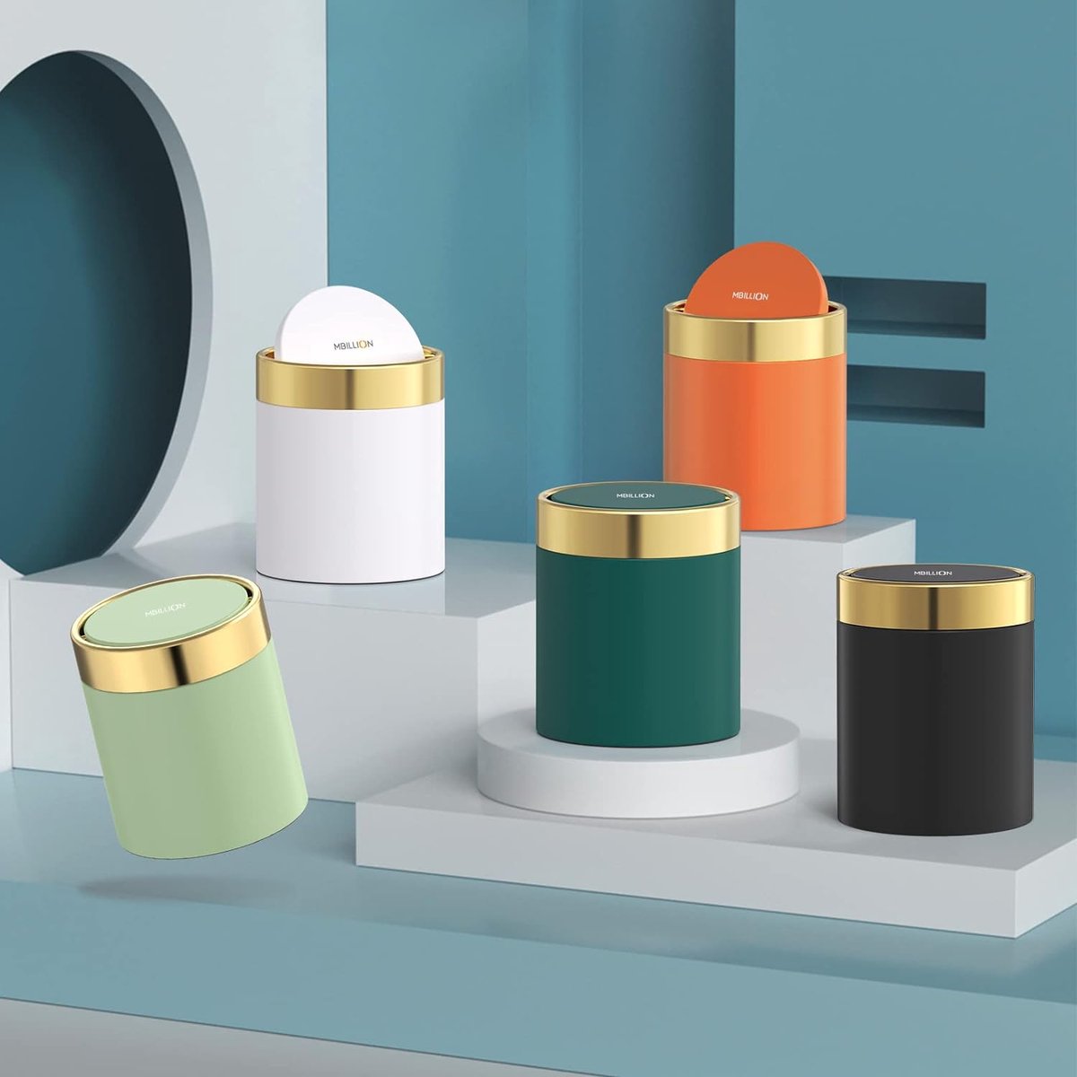 Mini prullenbak met deksel, kleine bureau-afvalbak, schattige metalen afvalbak voor op tafel, aanrecht, roestvrij staal, 1,5 liter prullenbak voor kantoor, salon, auto, slaapkamer.