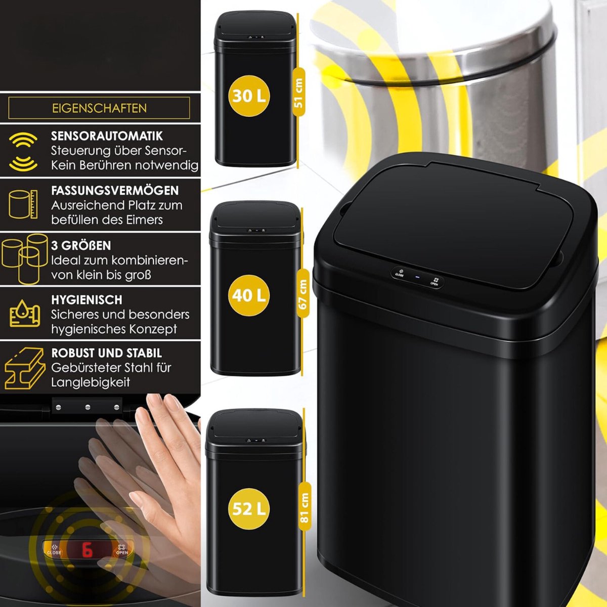 Prullenbak met Sensor - Automatische Vuilnisbak - Vuilnisemmer met Sensor - voor Keuken, Kantoor, Thuis - Infrarood - Premium