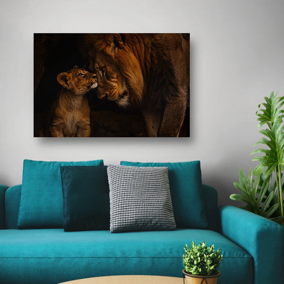 Leeuwen schilderij - Dieren glasschilderij - Wanddecoratie Leeuw - Muurdecoratie kinderkamer - Schilderijen plexiglas - Wanddecoratie acrylglas 105x70 cm