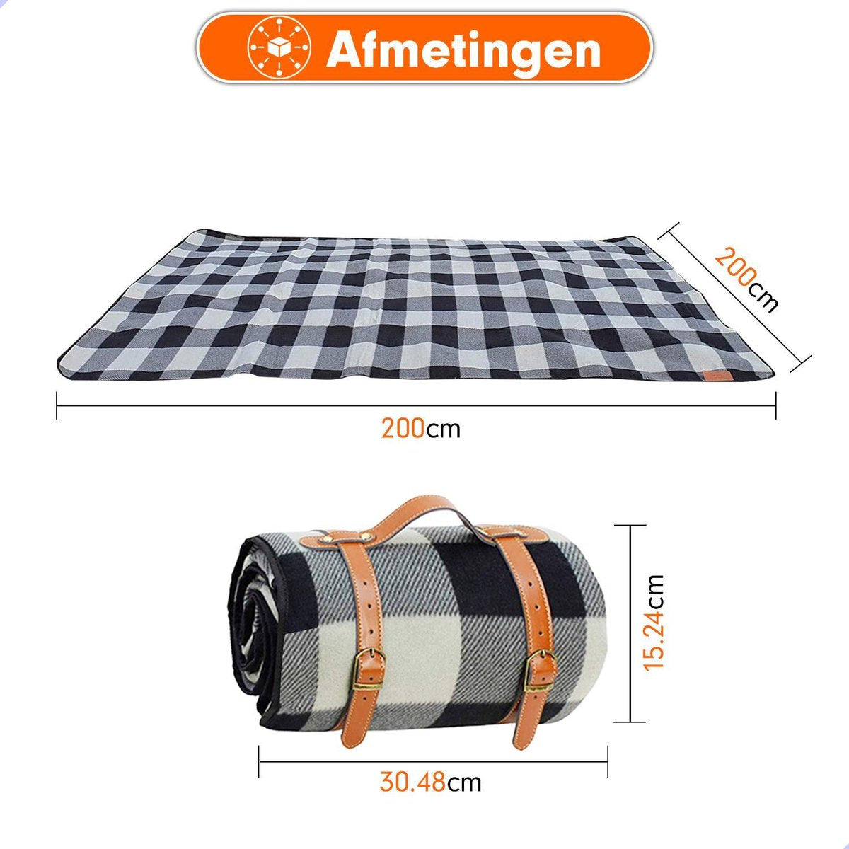 Sam's Home XXL Picknickkleed - Waterdicht - 200 x 200 cm - Lederen houder - Buitenkleed