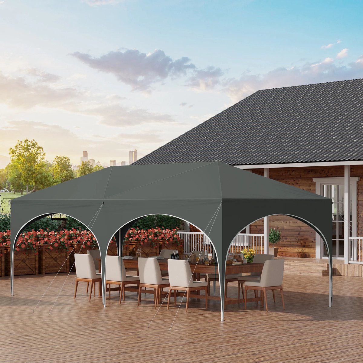 vanBoni - Partytenten - Partytent opvouwbaar - Partytent easy up met zijwanden - Waterdicht en Weersbestendig - 3x6 m - Grijs