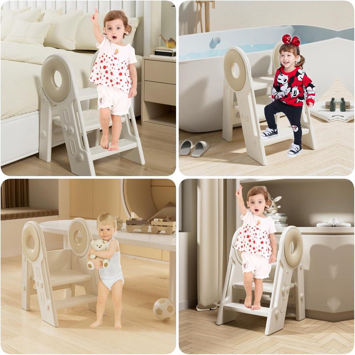 Children's step stool - 2 steps - height adjustable - child stool - baby step stool - learning tower - manual operation - foldable - multi-functional - bathroom - toddler room - kitchen