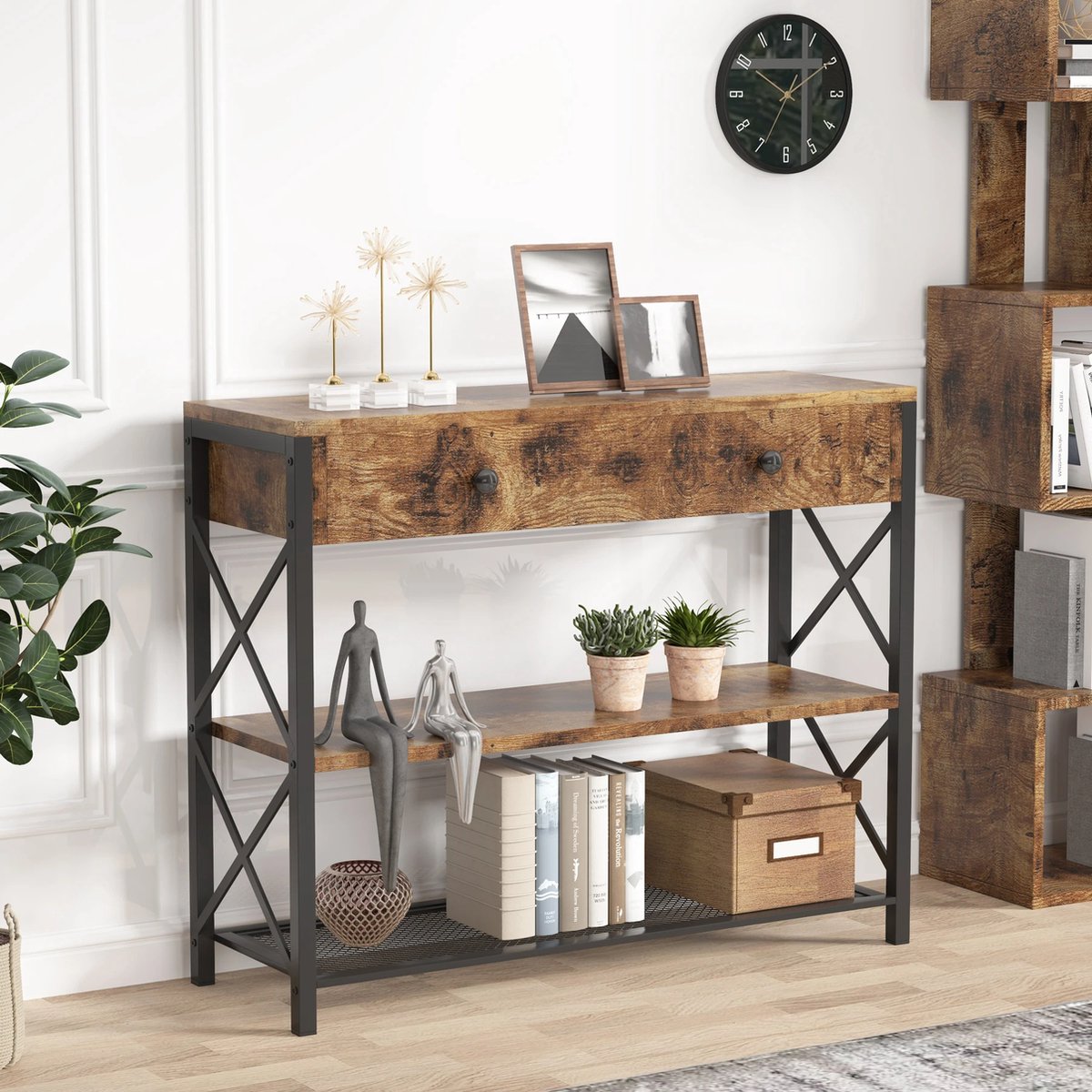 Sidetable - Salontafel - Bijzettafel - Bank Tafeltje - Koffietafel - Rechthoek - Industrieel - Zwart/bruin
