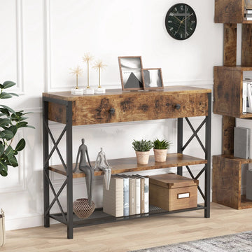 Sidetable - Salontafel - Bijzettafel - Bank Tafeltje - Koffietafel - Rechthoek - Industrieel - Zwart/bruin