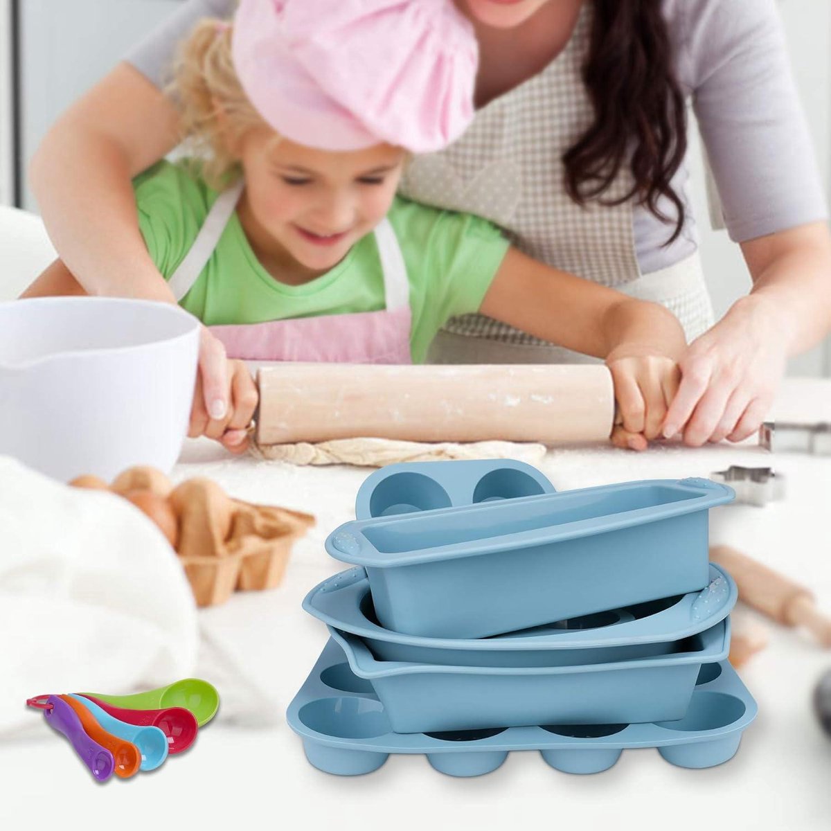 7-in-1 Siliconen Bakvormen Set - Antiaanbak Bakblikken - Cakevorm Broodbakvorm - Muffinvorm Taartvorm - Ronde Cakepan - Bakplaat Siliconen Cakeblikken - Bakken Cookie Pizza Brood Muffinvorm