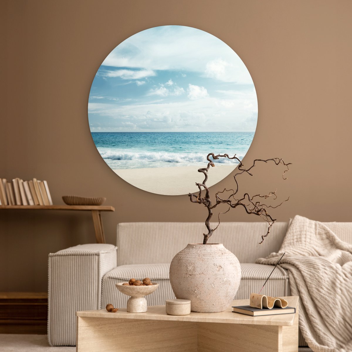WallCircle - Wandcirkel 90x90 - Strand - Zee - Zomer - Ronde schilderijen woonkamer - Wandbord rond - Muurdecoratie cirkel - Kamer decoratie binnen - Wanddecoratie muurcirkel - Woonaccessoires