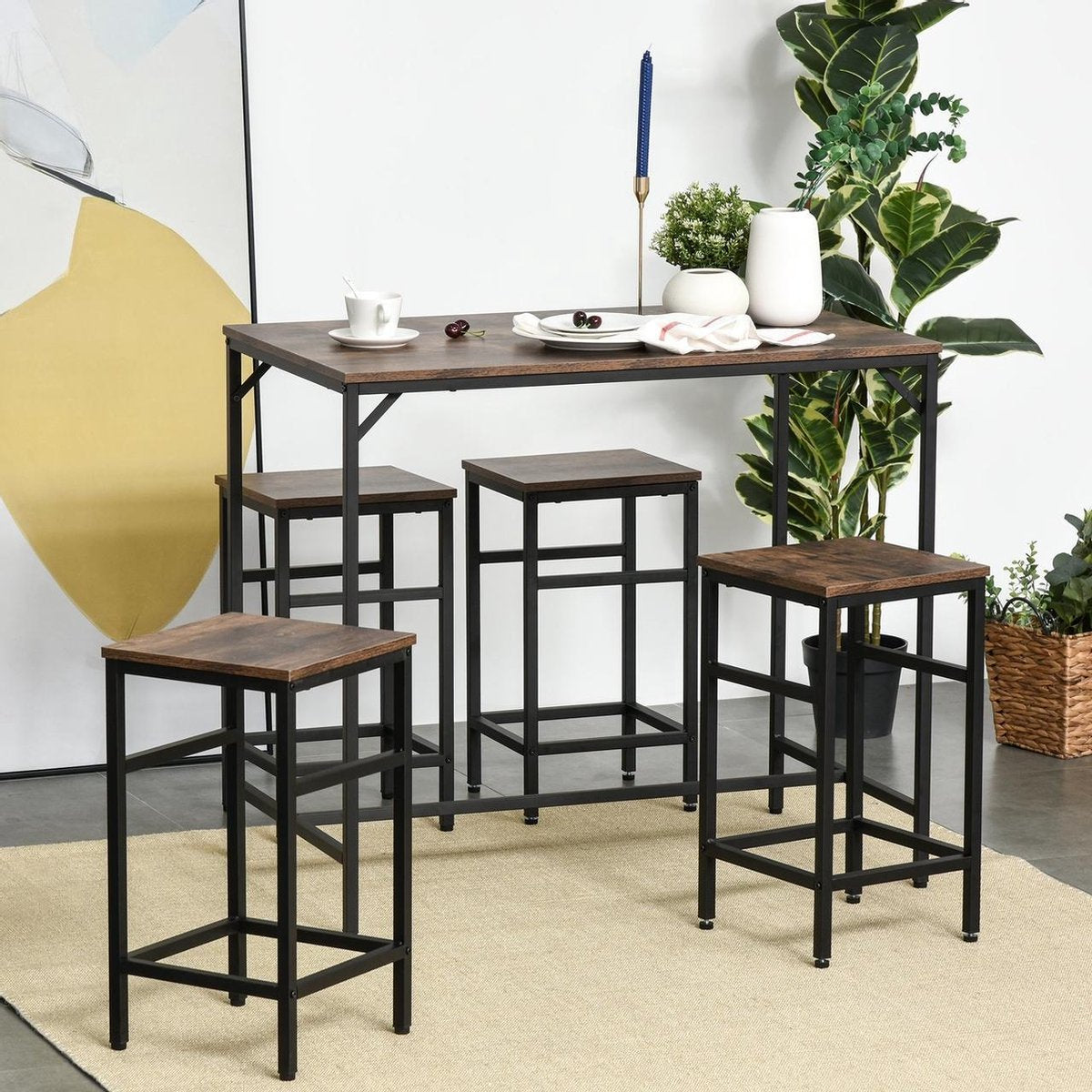 Bartafel met barstoelen - 4 barstoelen - Hoge tafel - Barkruk - Bartafel - Vintage - Industrieel