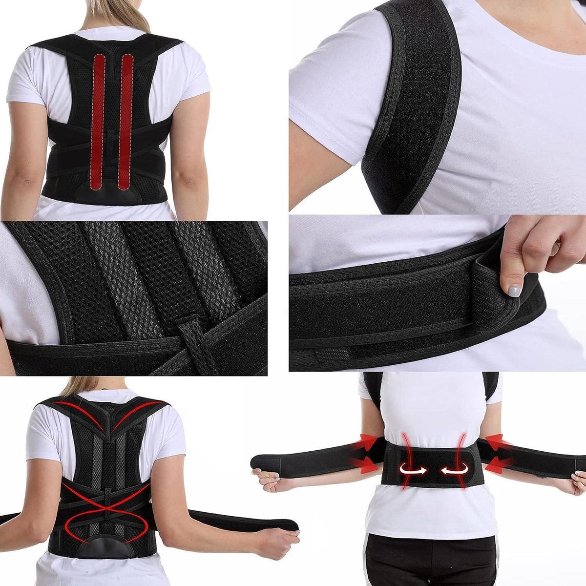 Backhouder Houdingscorrectie - Verstelbare Rugband voor een Rechte Houding - Suaver - Schouderverlichting - Rugpijn - 4XL Zwarte houdingscorrector rugbrace riem