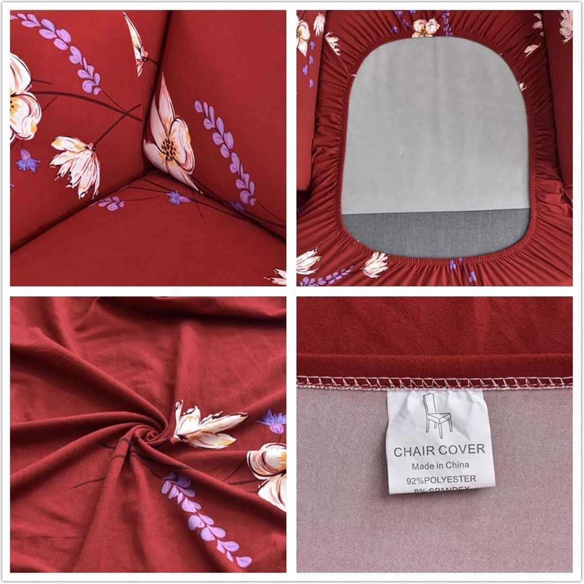 Wingback Chair Covers 2-piece with Ottoman Cover - Stretch Washable Slipcover - Spandex Furniture Protector for Armchair Chairs - Bedroom Hotel (Red Flower)