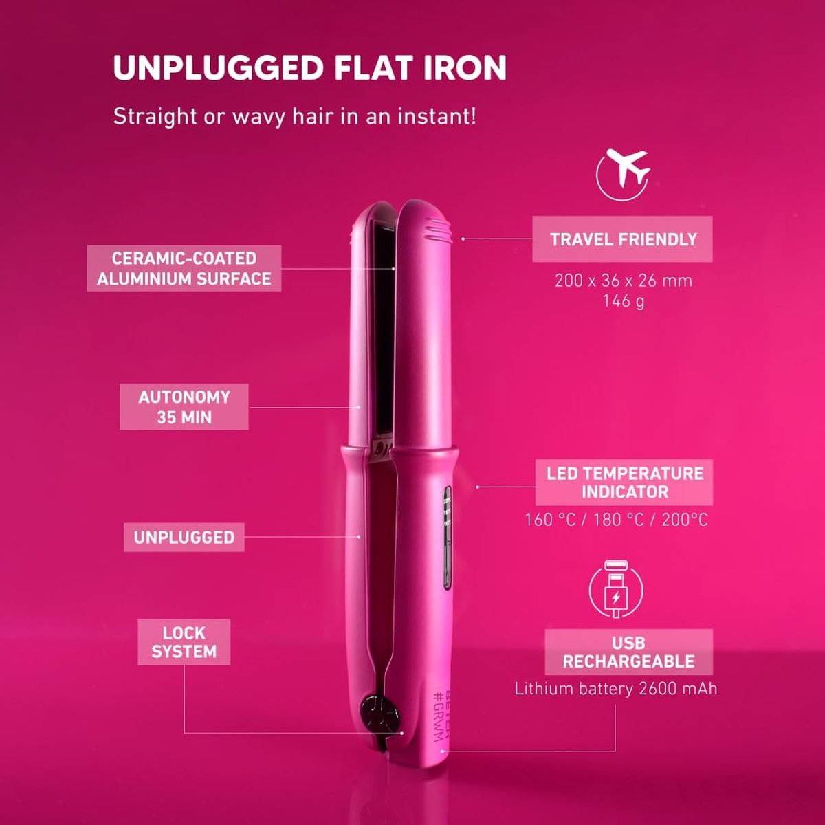 Cordless Hair Straightener - Mini Hair Straightener - Travel Hair Straightener - Cordless Curling Iron - Hair Straightener - 2 in 1