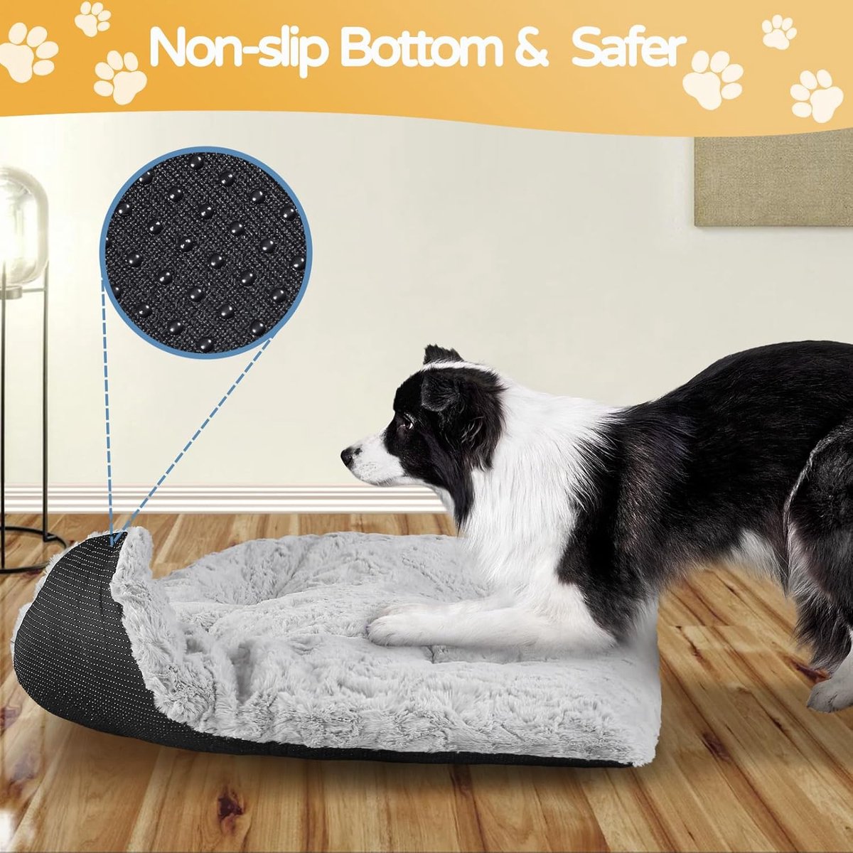 Comfortabel Hondenbed, 60 x 45 cm, Wasbaar Kattenbed, Zacht, Hondenkussen, Hondenmat in Grijs met Antislip Onderkant