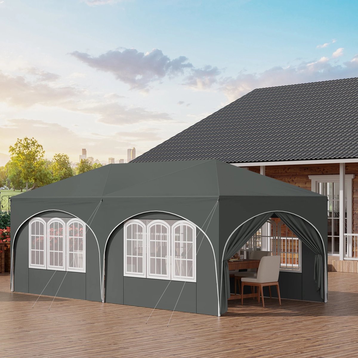 vanBoni - Partytenten - Partytent opvouwbaar - Partytent easy up met zijwanden - Waterdicht en Weersbestendig - 3x6 m - Grijs