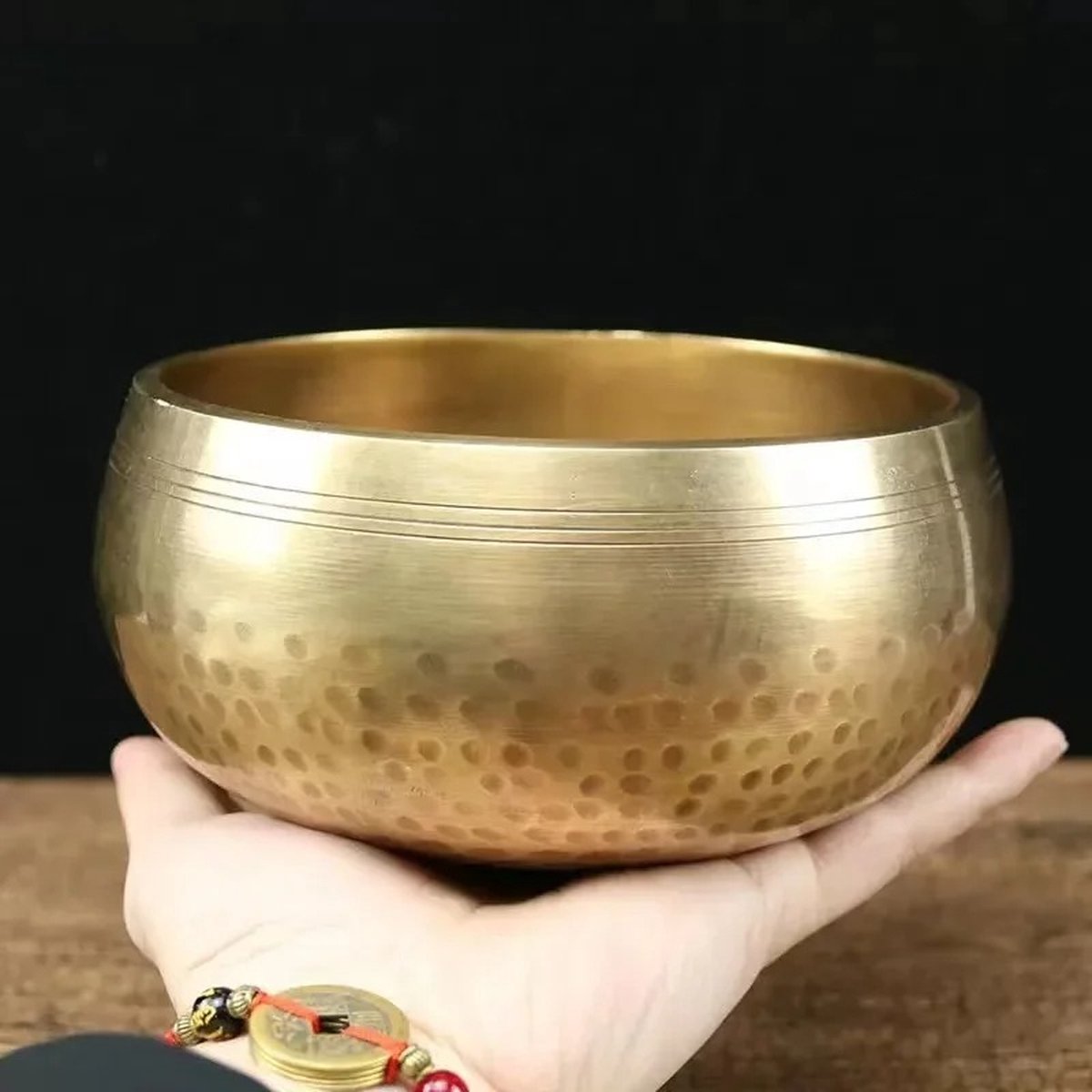 Klankschaal - Tibetaanse klankschaal - Koperen klankschaal - Klankschaal met strijkhout - Boeddha klankschaal - Handgemaakt - 150 mm
