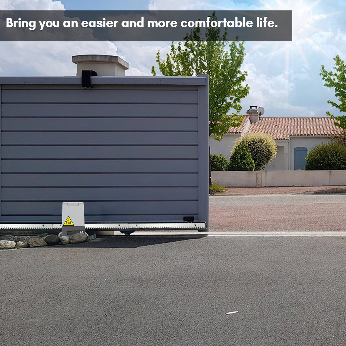 Schuifpoortopener 750W Poortautomatisering - Voor schuifpoorten tot 12 m en max. 1600kg 2 afstandsbedieningen 8 x tandheugels (elk 50 cm) 2x infraroodsensoren - Grijze aandrijving Met afstandsbediening + sleutel