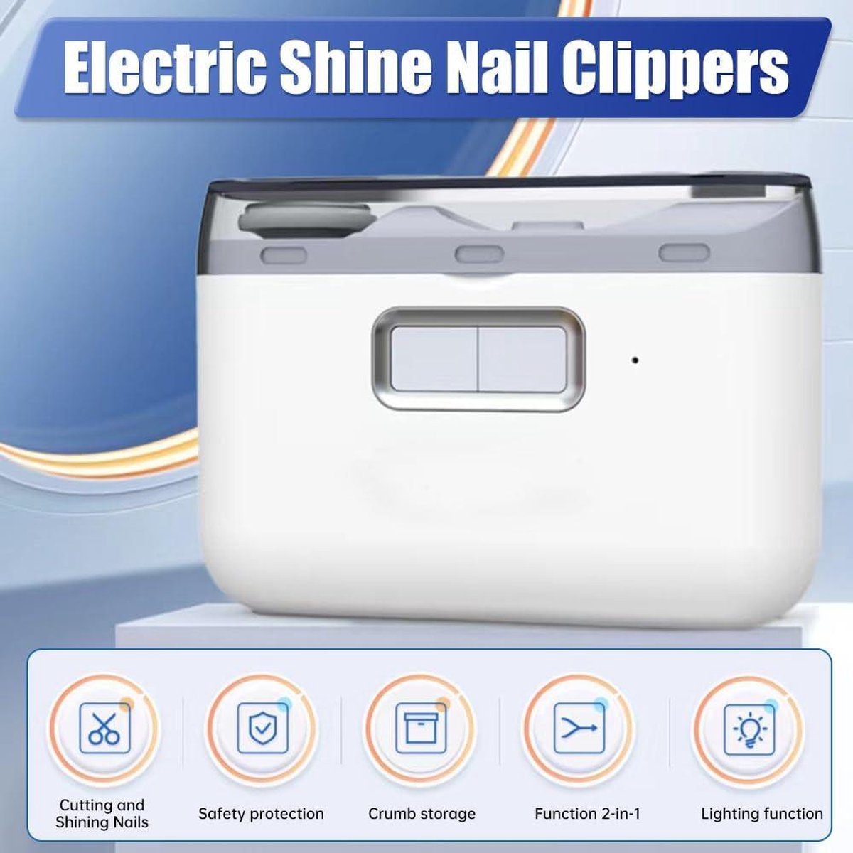 Electric nail clipper and polisher - automatic nail trimmer with LED light - cordless rechargeable - 2 speeds - safe nail cutter - suitable for all age groups