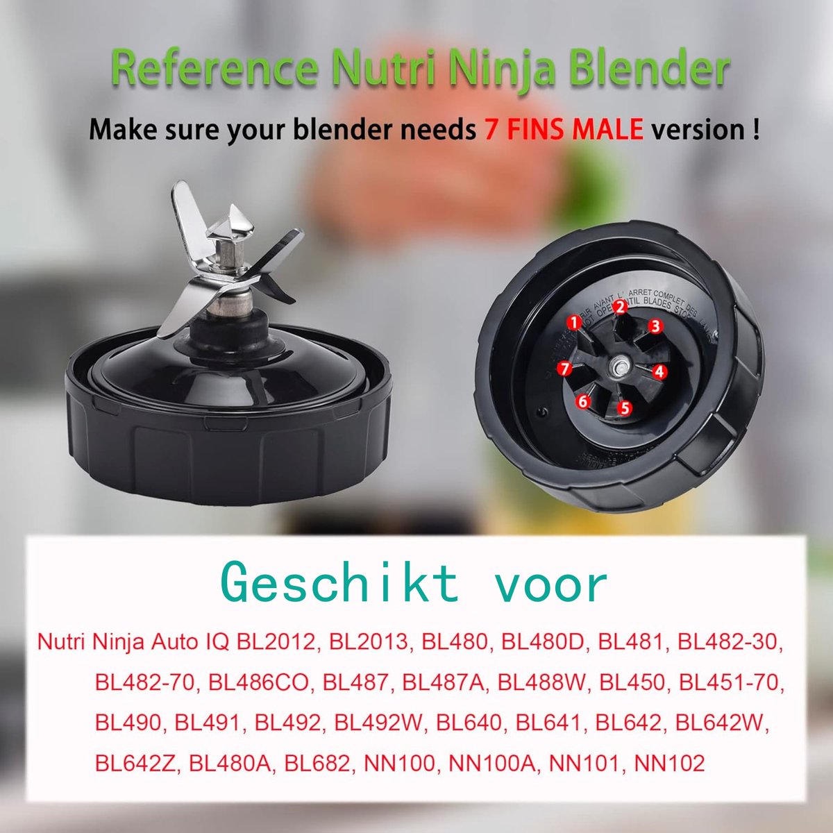 32oz/24oz Beker Geschikt voor blender voor Ninja, 1* 32 oz beker, 1* 24 oz beker, 1* bekerdeksel, 1* 7 Fin Extractor-mes Geschikt voor Nutri Ninja Auto iQ BN801 BL640-30 BL642-30 (4 stuks)
