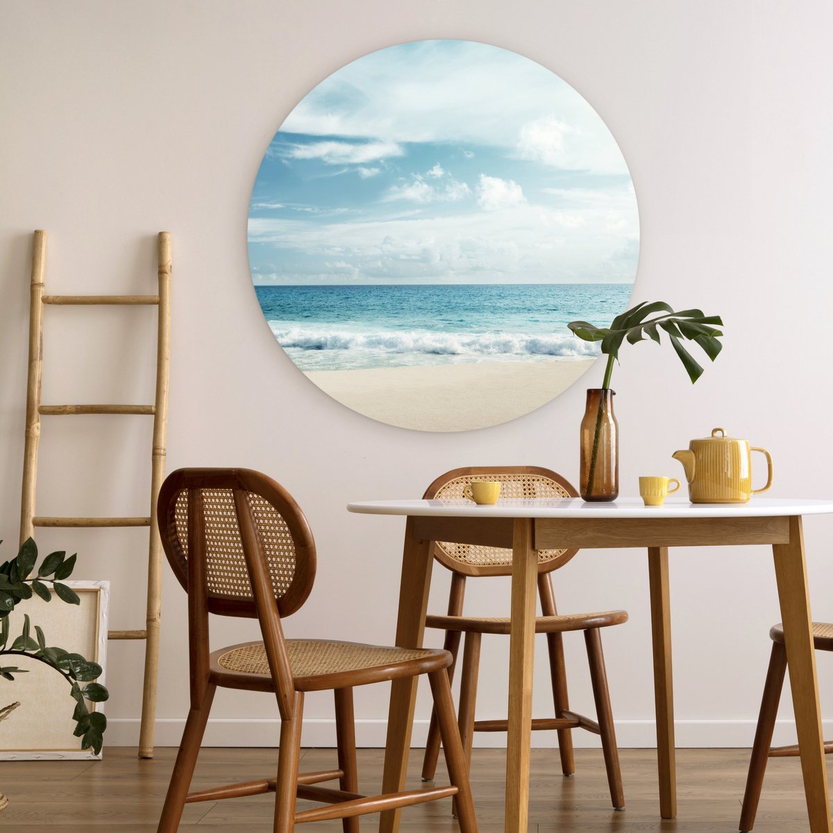 WallCircle - Wandcirkel 90x90 - Strand - Zee - Zomer - Ronde schilderijen woonkamer - Wandbord rond - Muurdecoratie cirkel - Kamer decoratie binnen - Wanddecoratie muurcirkel - Woonaccessoires