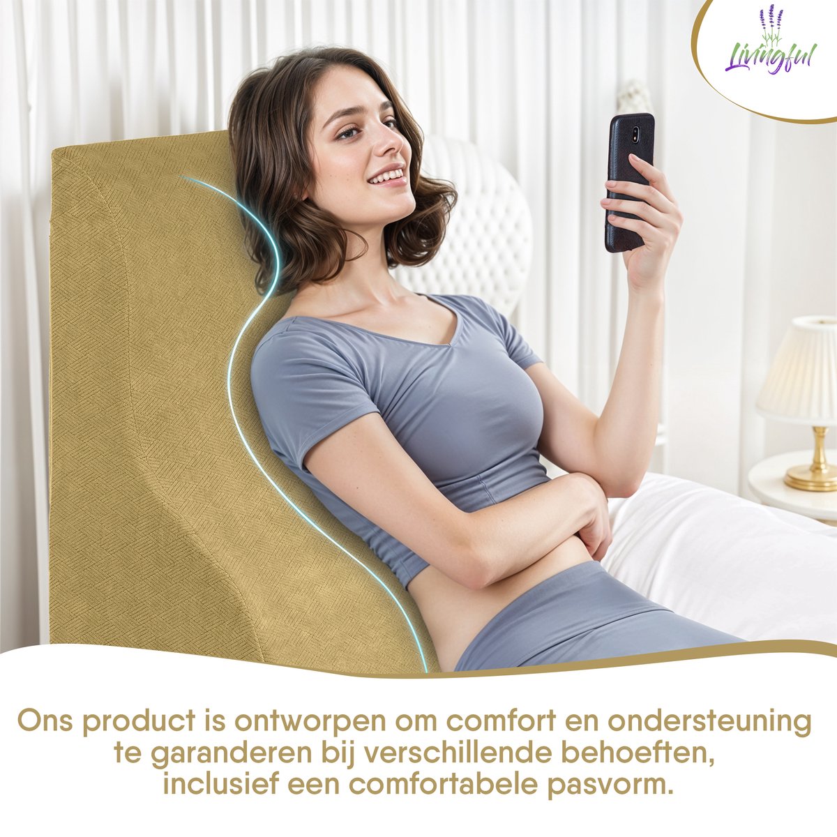 Premium Livingful Triangular Wedge Pillow • Reading Pillow for Bed and Sofa • Memory Foam Incline Pillow System For Legs And Back Support Pillow • Acid Reflux • Anti-Snoring Heartburn • Perfect for Relaxing, Gaming or Watching TV • Back Pillow